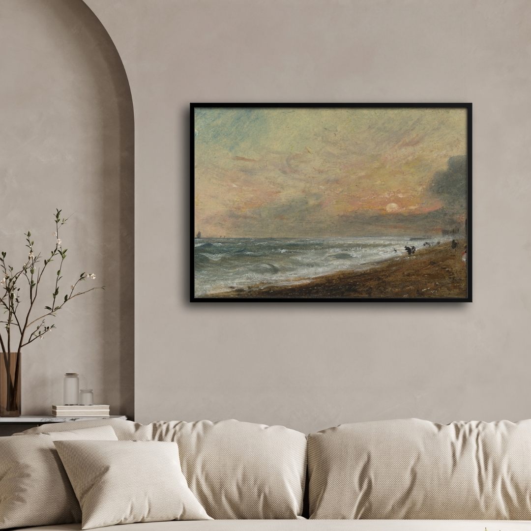 Hove Beach Sunrise Canvas Art - Vibrant Coastal Painting 2 : 3 Horizontal Premium Wall Art Canvas by MeriDeewar