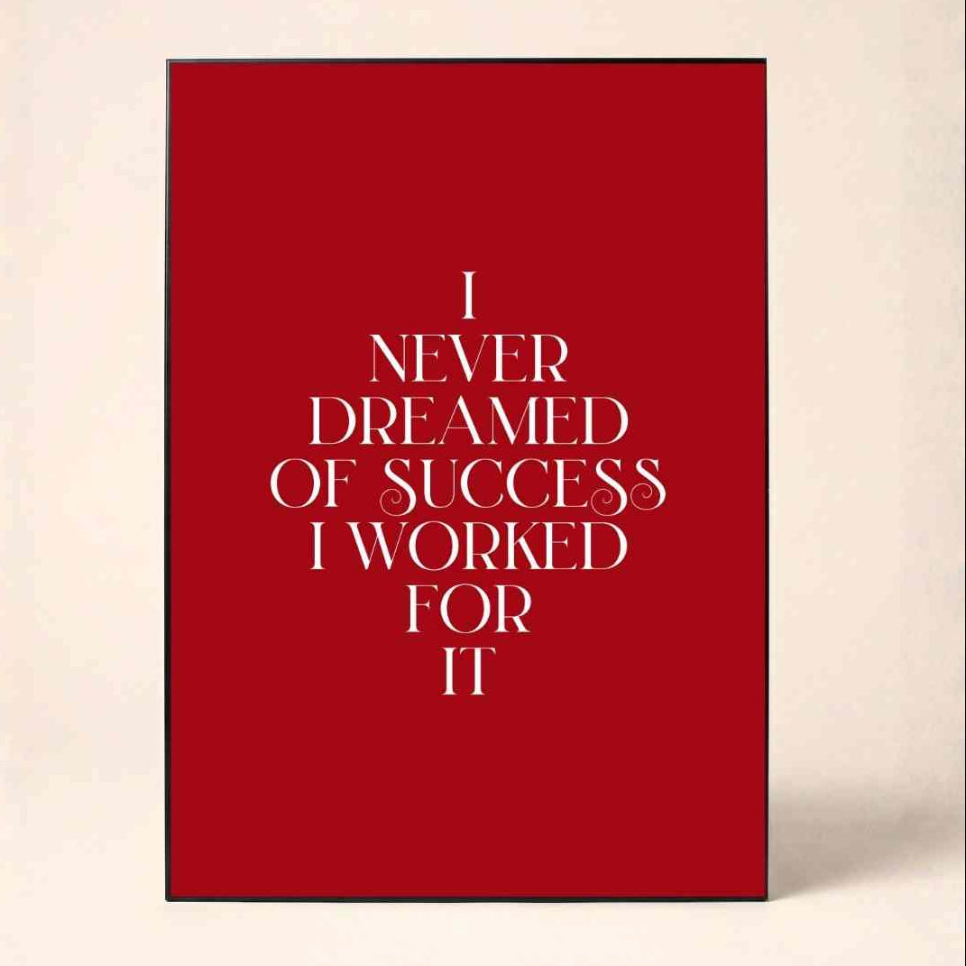 "I Never Dreamed Of Success" Motivational Quote Poster | Vertical Borderless Art Frame Poster Premium Wall Art Canvas by MeriDeewar