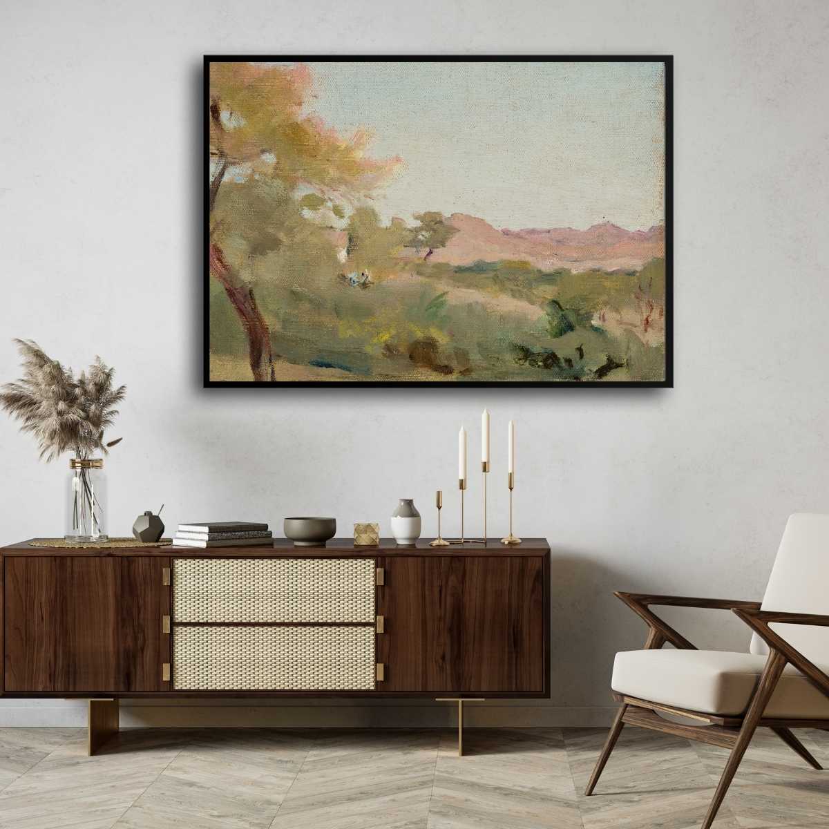 Impressionist Countryside Landscape Oil Painting | Horizontal Framed Print 4 : 3 Horizontal Premium Wall Art Canvas by MeriDeewar