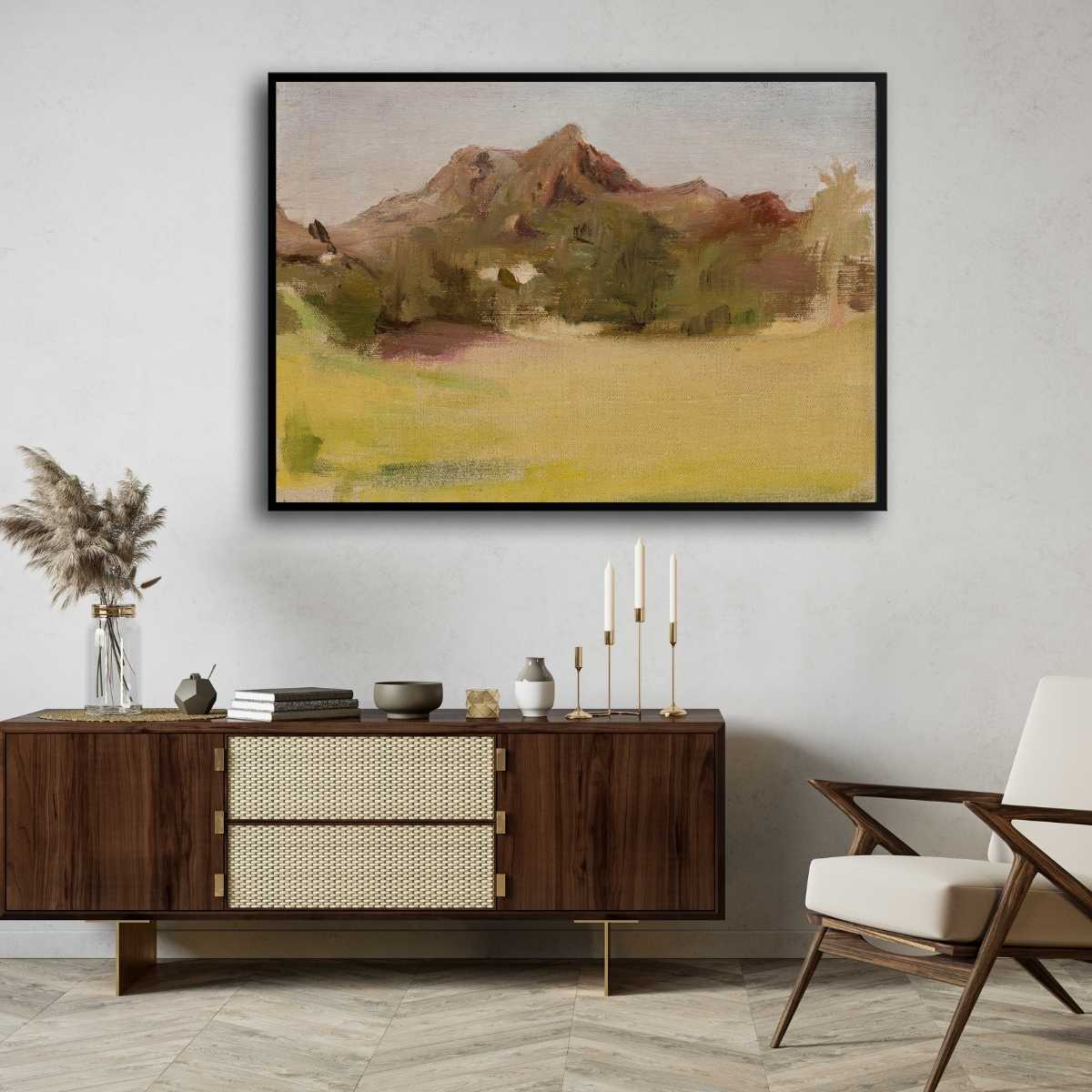 Impressionist Indian Mountain Landscape Oil Painting | Horizontal Framed Print 4 : 3 Horizontal Premium Wall Art Canvas by MeriDeewar
