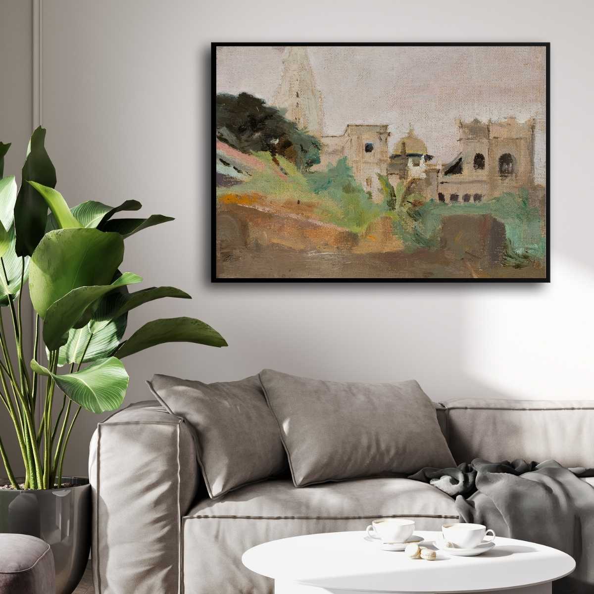 Impressionist Indian Temple Architecture Oil Painting | Horizontal Framed Print 4 : 3 Horizontal Premium Wall Art Canvas by MeriDeewar