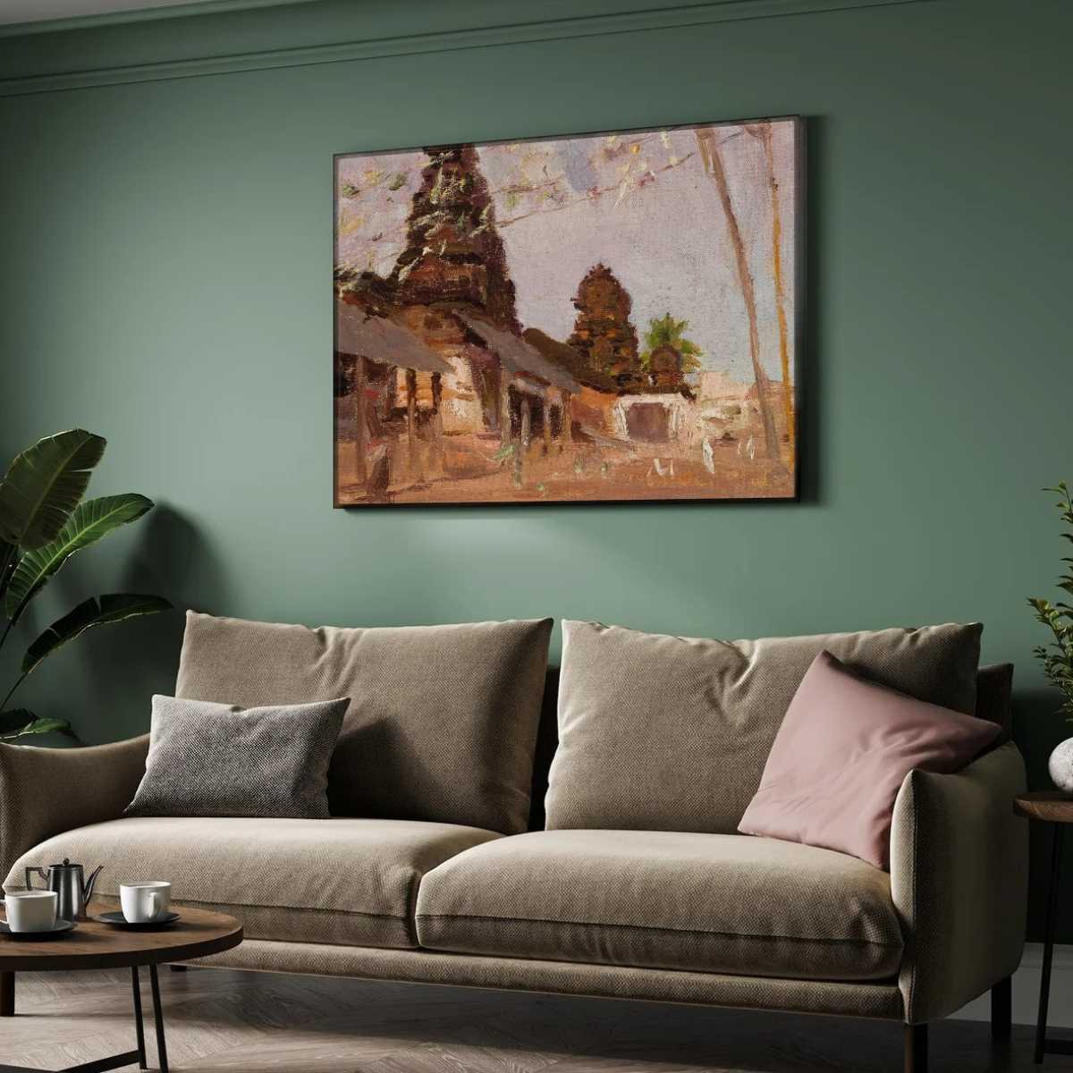 Indian City Street Oil Painting | Horizontal Framed Print 4 : 3 Horizontal Premium Wall Art Canvas by MeriDeewar