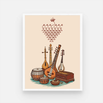 Indian Classical Music Instruments – Ethnic Wall Art 3 : 4 Vertical New Premium Wall Art Canvas by MeriDeewar