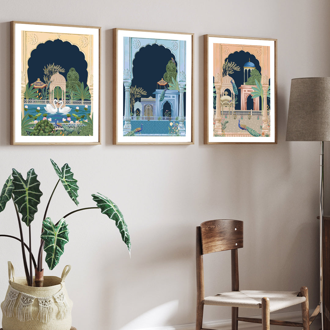 Indian Classical Royal Art Set of 3 Paintings Walls Premium Wall Art Canvas by MeriDeewar