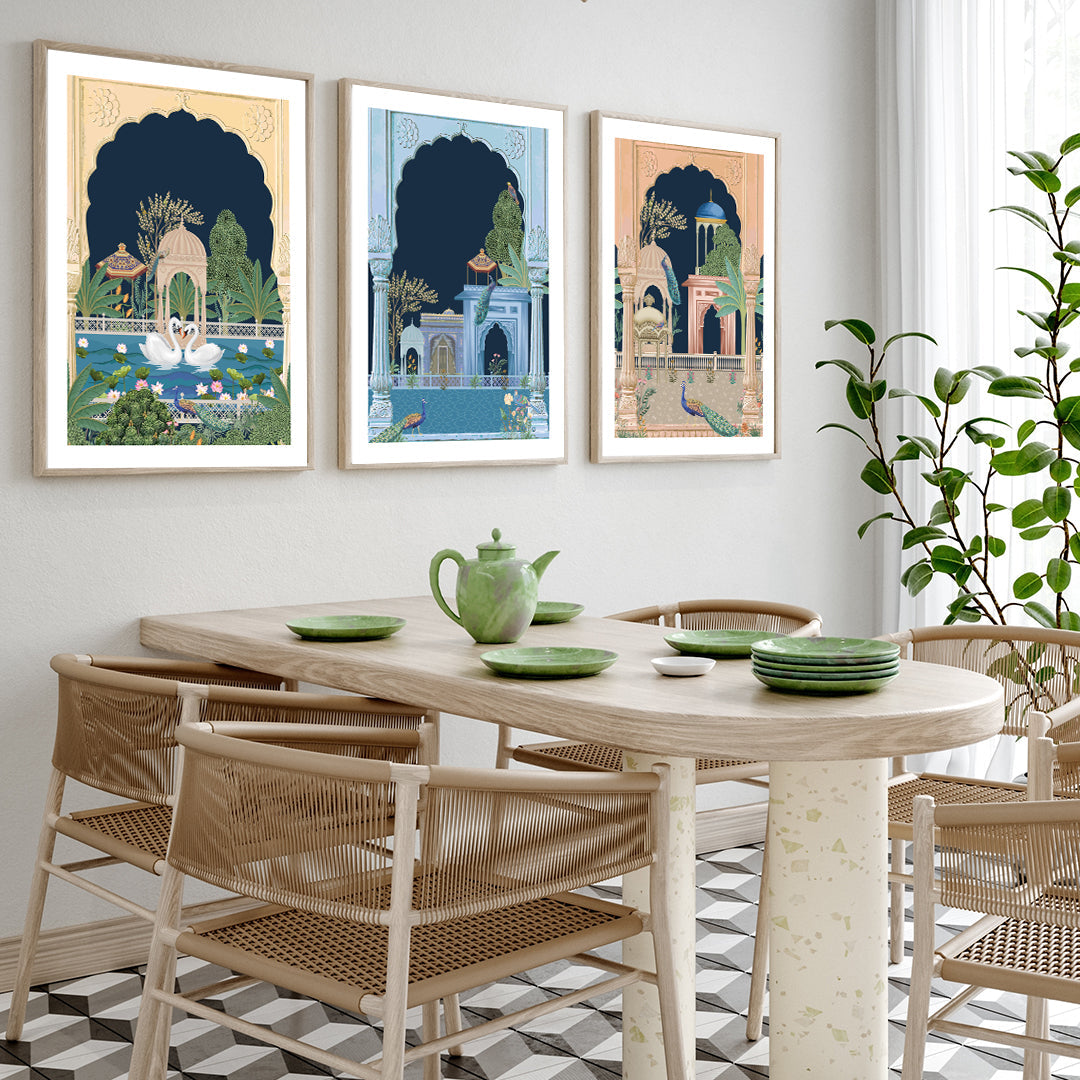 Indian Classical Royal Art Set of 3 Paintings Walls Premium Wall Art Canvas by MeriDeewar