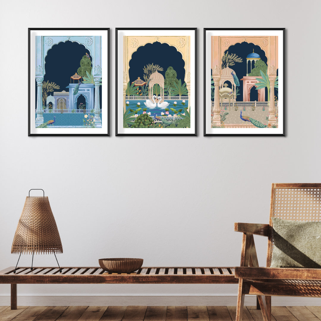 Indian Classical Royal Art Set of 3 Paintings Walls Premium Wall Art Canvas by MeriDeewar
