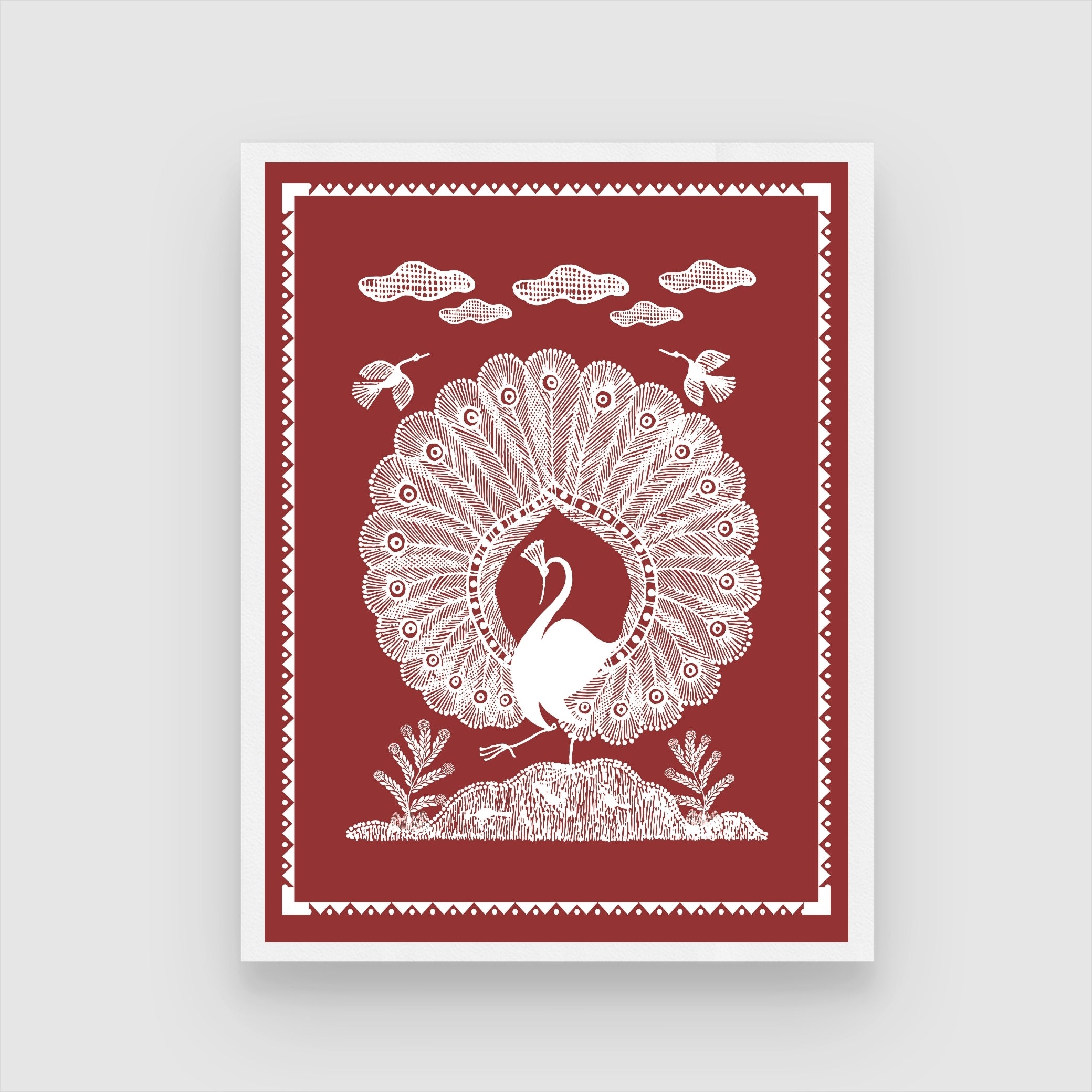 Indian Peacock Warli Painting – Traditional Art for Modern Homes 3 : 4 Vertical New Premium Wall Art Canvas by MeriDeewar
