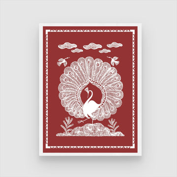 Indian Peacock Warli Painting β Traditional Art for Modern Homes 3 : 4 Vertical New Premium Wall Art Canvas by MeriDeewar