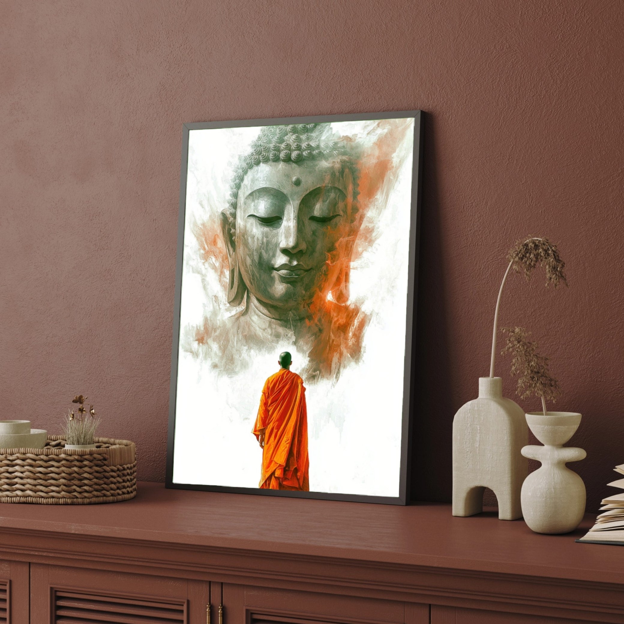 Inner Light – Modern Buddha Monk Wall Décor 2 : 3 Vertical Premium Wall Art Canvas by MeriDeewar