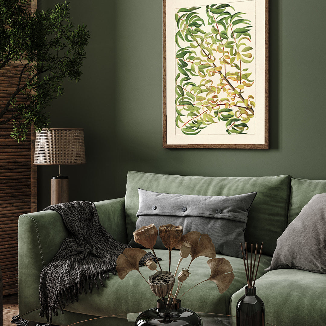 Ivy Branch of Peach Artwork 3 : 4 Vertical New Premium Wall Art Canvas by MeriDeewar