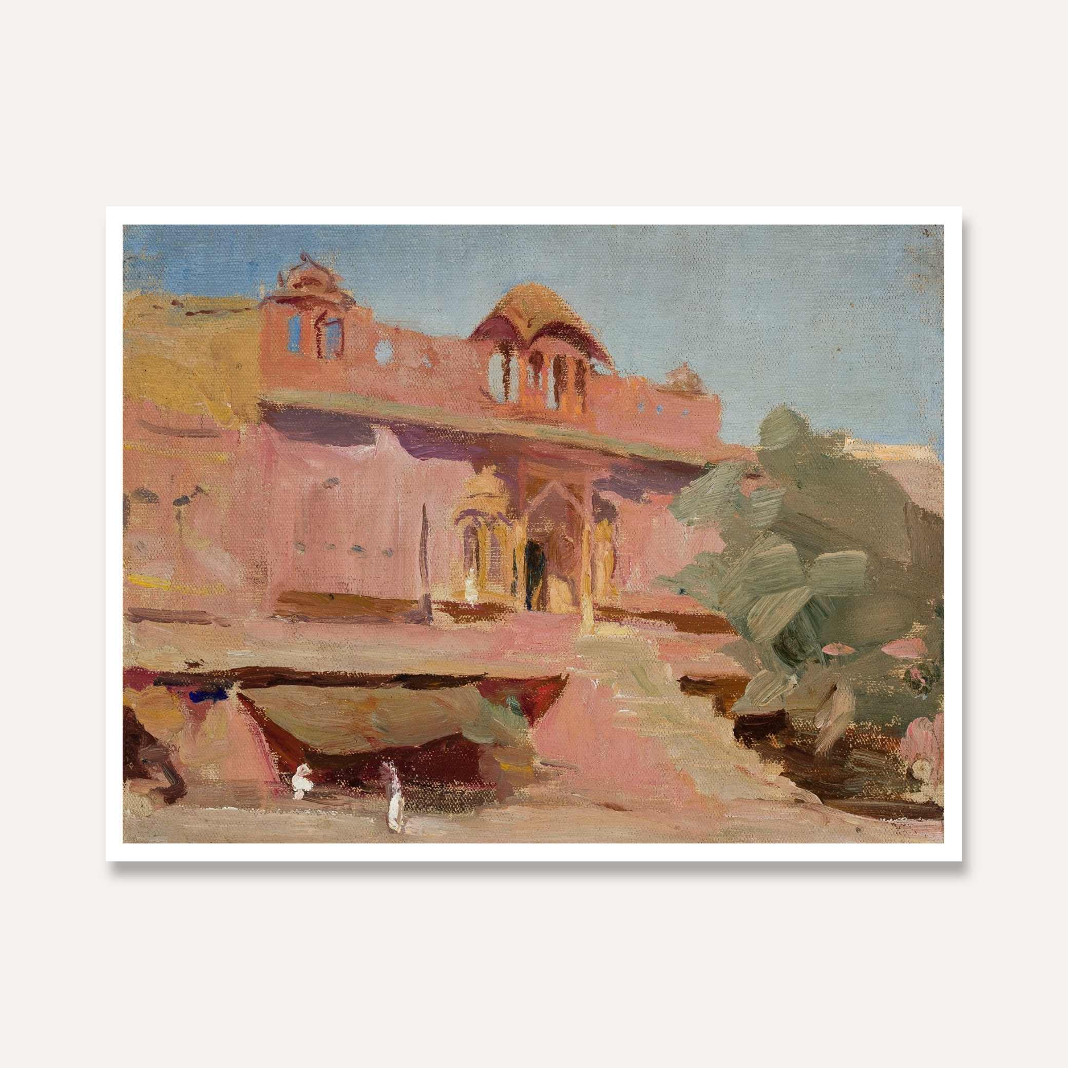 Jaipur Pink Palace Oil Painting | Horizontal Framed Print 4 : 3 Horizontal Premium Wall Art Canvas by MeriDeewar