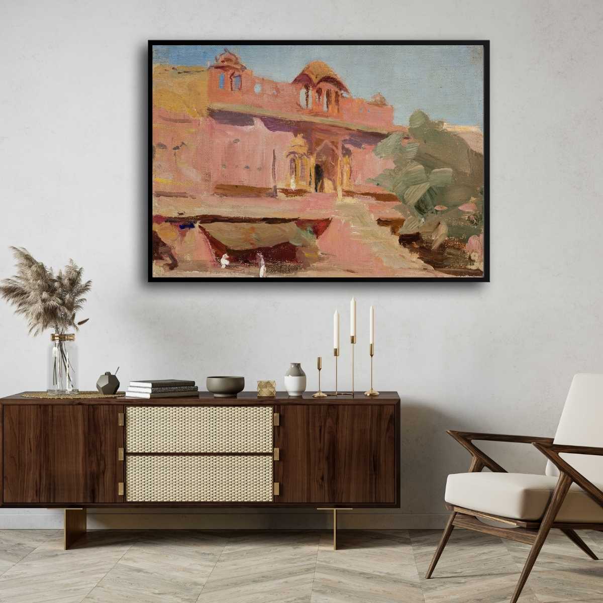 Jaipur Pink Palace Oil Painting | Horizontal Framed Print 4 : 3 Horizontal Premium Wall Art Canvas by MeriDeewar