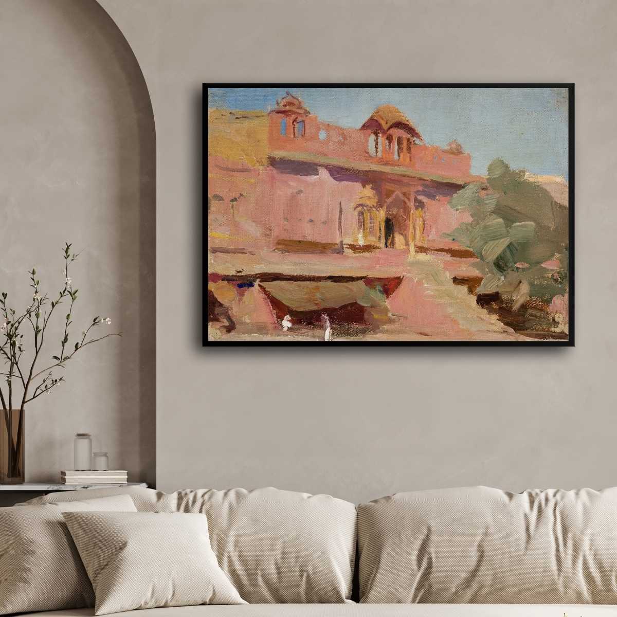 Jaipur Pink Palace Oil Painting | Horizontal Framed Print 4 : 3 Horizontal Premium Wall Art Canvas by MeriDeewar