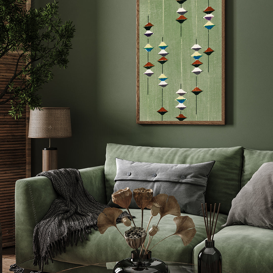 Japandi wall art Printable vintage art abstract Japanese green 3 : 4 Vertical New Premium Wall Art Canvas by MeriDeewar