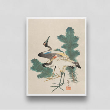 Japanese Cranes by Katsushika Hokusai 3 : 4 Vertical New Premium Wall Art Canvas by MeriDeewar