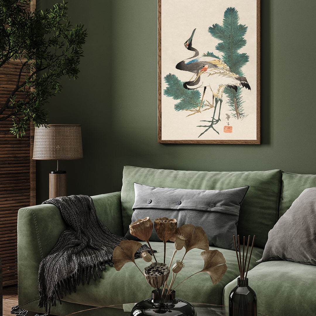 Japanese Cranes by Katsushika Hokusai 3 : 4 Vertical New Premium Wall Art Canvas by MeriDeewar