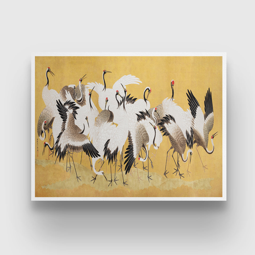 Japanese Flock Of Cranes By Ishida Yūtei 3 : 4 Horizontal New Premium Wall Art Canvas by MeriDeewar