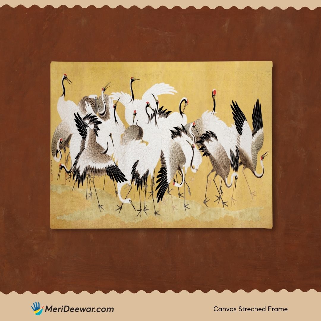 Japanese Flock Of Cranes By Ishida Yūtei 3 : 4 Horizontal New Premium Wall Art Canvas by MeriDeewar