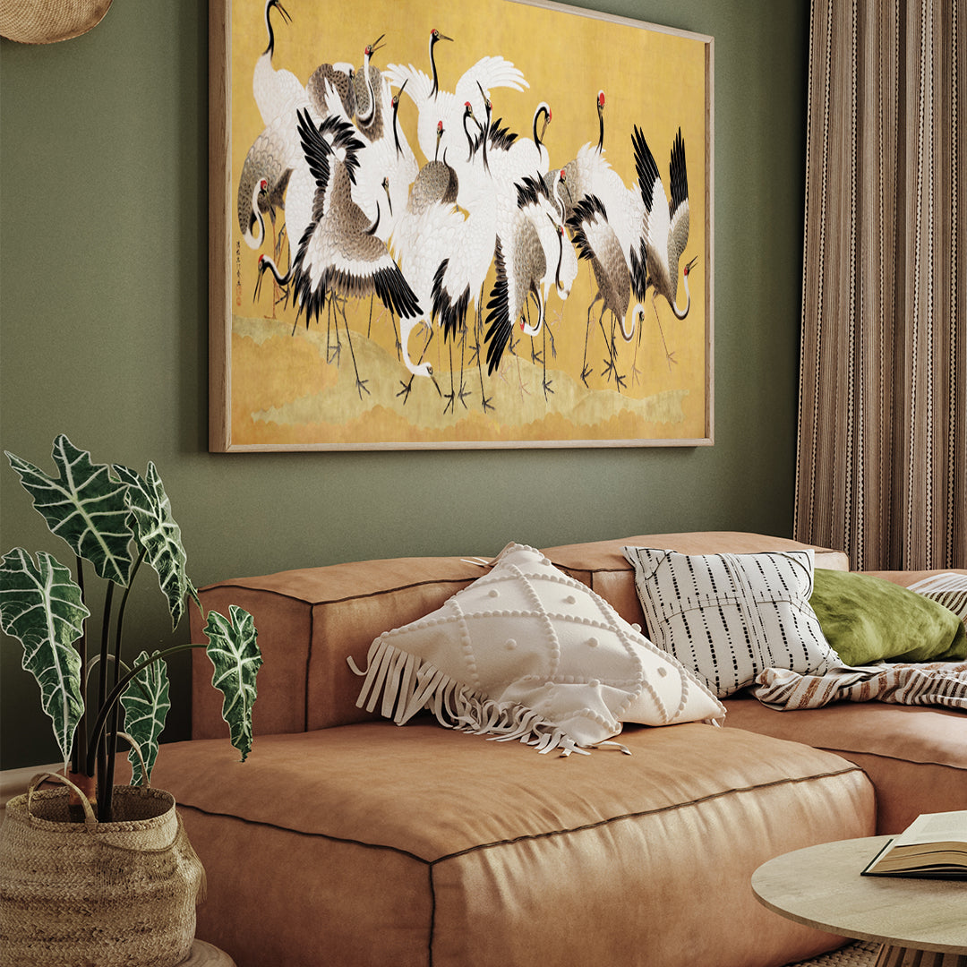 Japanese Flock Of Cranes By Ishida Yūtei 3 : 4 Horizontal New Premium Wall Art Canvas by MeriDeewar