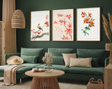 Japanese Flower Set of 3 Paintings Walls Premium Wall Art Canvas by MeriDeewar