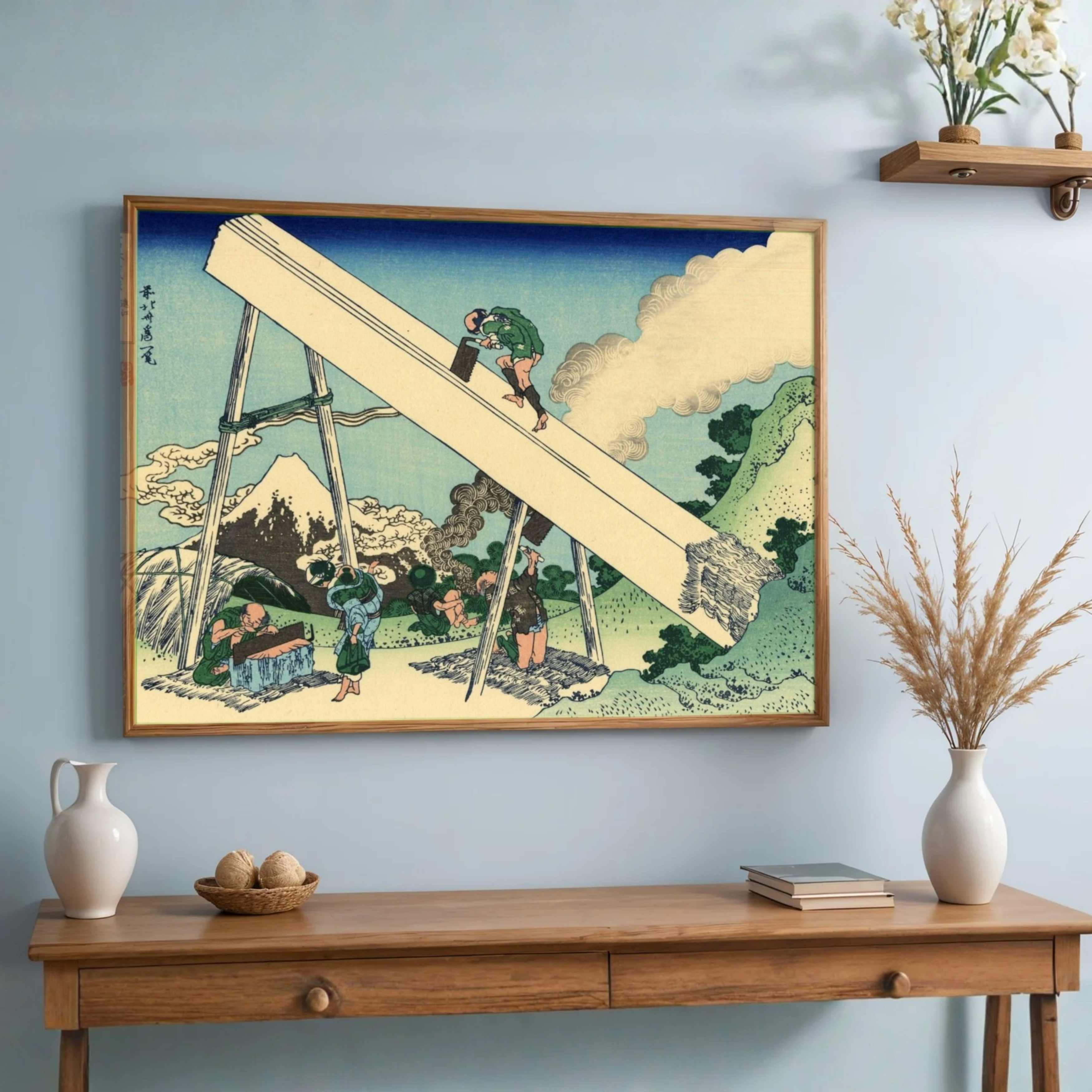 Japanese Mountain Scenery Painting for Living Room | Hokusai Mount Fuji Wall Art 3 : 2 Horizontal Premium Wall Art Canvas by MeriDeewar