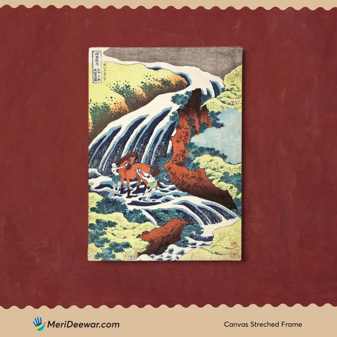 Japanese Waterfall Where Yoshitsune Washed His Horse Poster 3 : 4 Vertical New Premium Wall Art Canvas by MeriDeewar