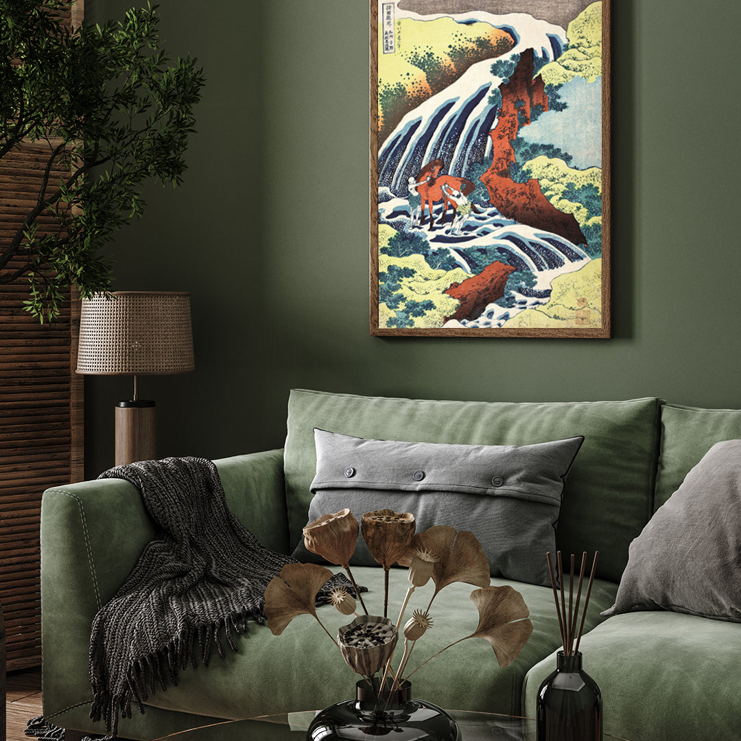 Japanese Waterfall Where Yoshitsune Washed His Horse Poster 3 : 4 Vertical New Premium Wall Art Canvas by MeriDeewar