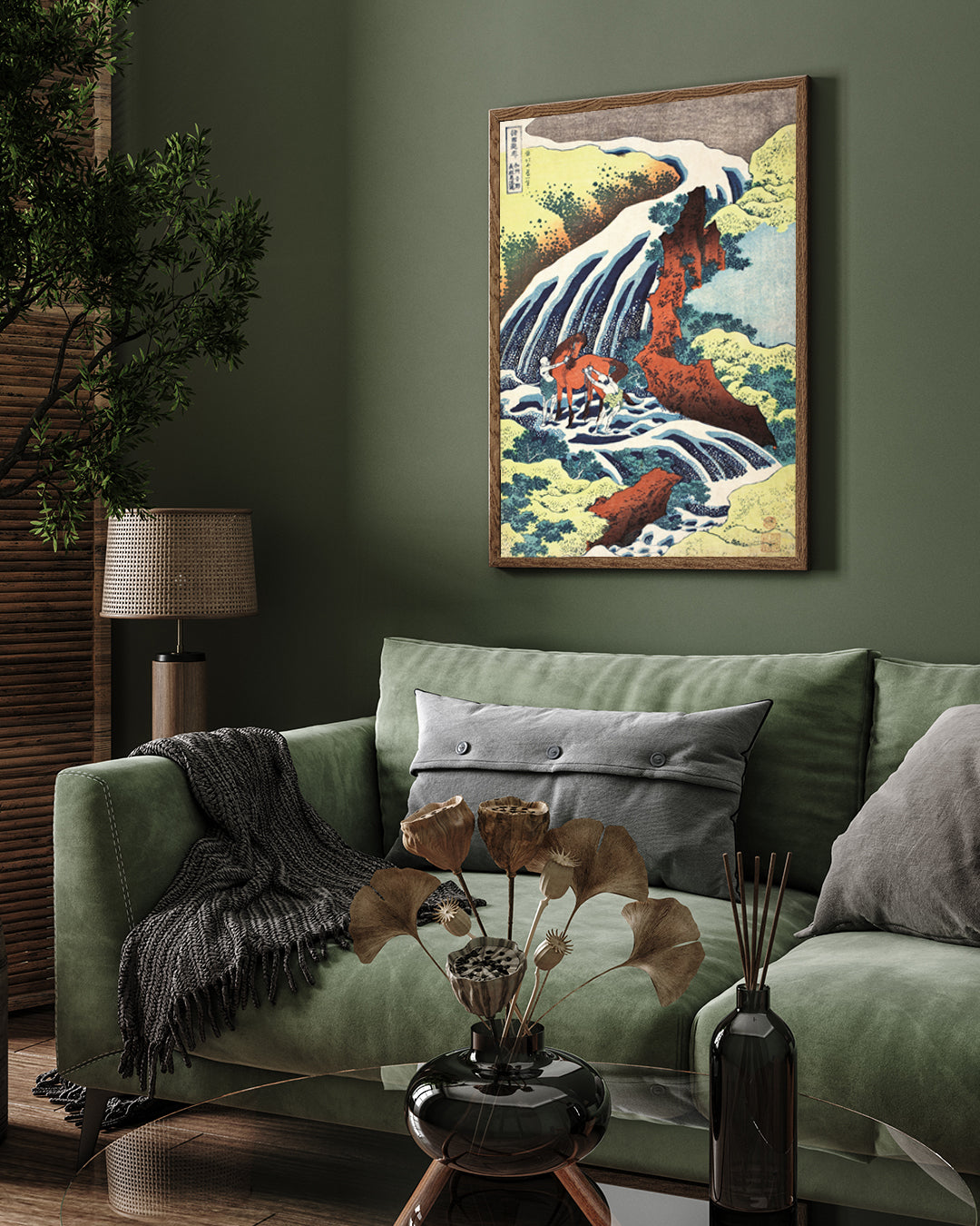 Japanese Waterfall Where Yoshitsune Washed His Horse Poster 3 : 4 Vertical New Premium Wall Art Canvas by MeriDeewar