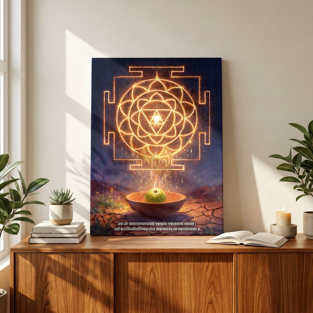 Kanakadhara |Sacred Sri Yantra & Stotram Vertical Canvas Curate Premium Wall Art Canvas by MeriDeewar
