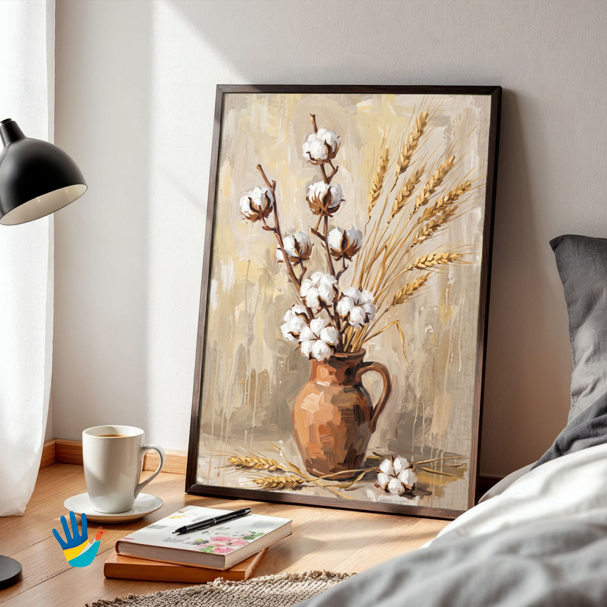 Kapas & Gehun in Terracotta | Raw Cotton & Wheat Still Life Wall Art 2 : 3 Vertical Premium Wall Art Canvas by MeriDeewar
