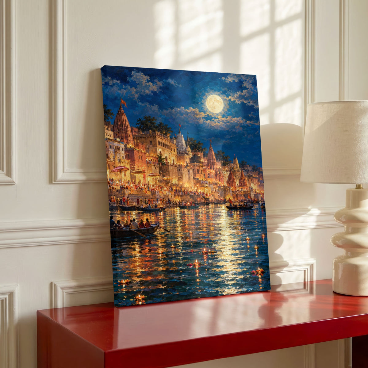 Kartik Purnima Kashi | Sacred Full Moon Ghats Night Canvas Art Curate Gallery Wrap Premium Wall Art Canvas by MeriDeewar