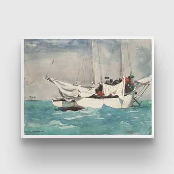 Key West, Hauling Anchor Painting by Winslow Homer 3 : 4 Horizontal New Premium Wall Art Canvas by MeriDeewar