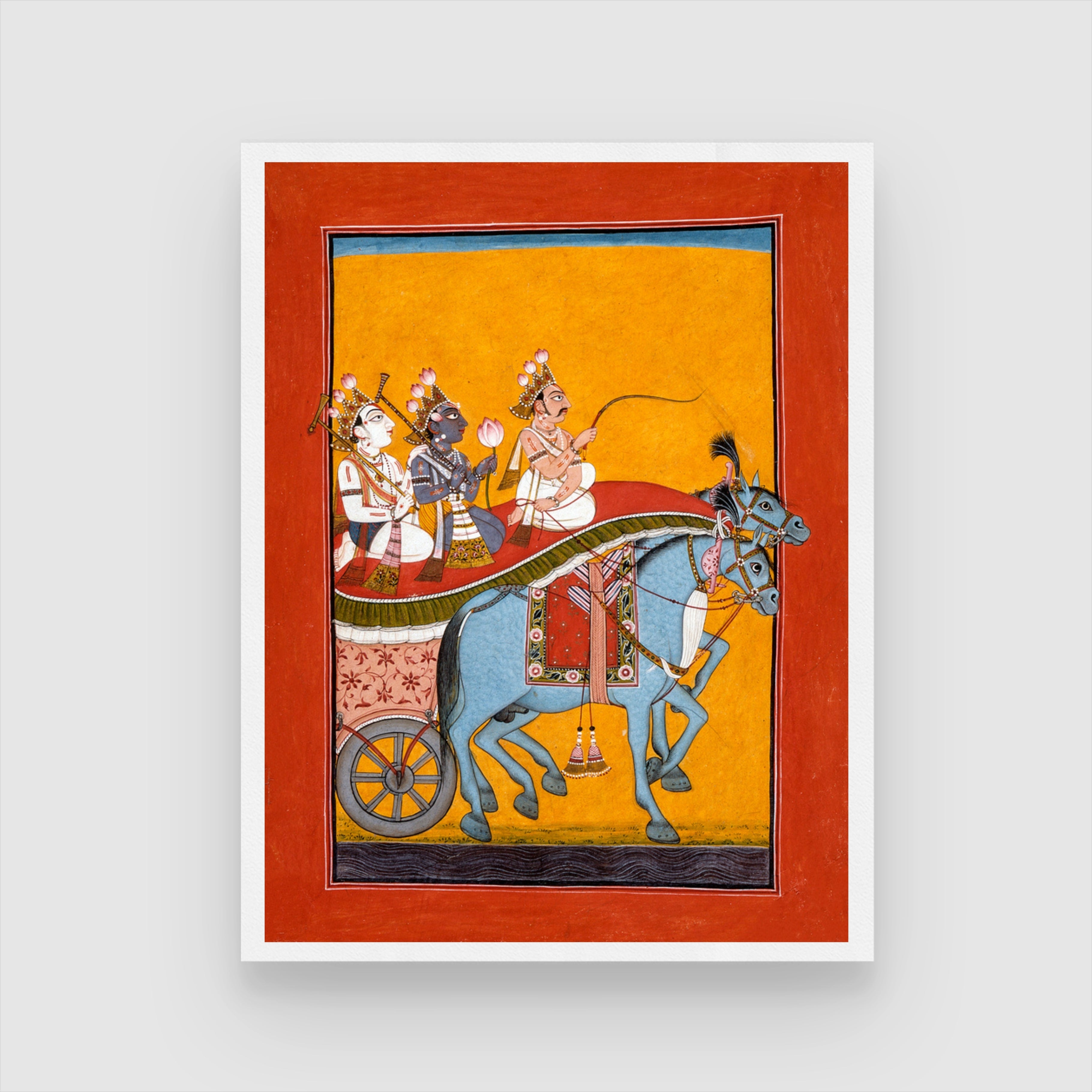 Krishna and Balarama Being Driven by Akrura to Mathura 3 : 4 Vertical New Premium Wall Art Canvas by MeriDeewar