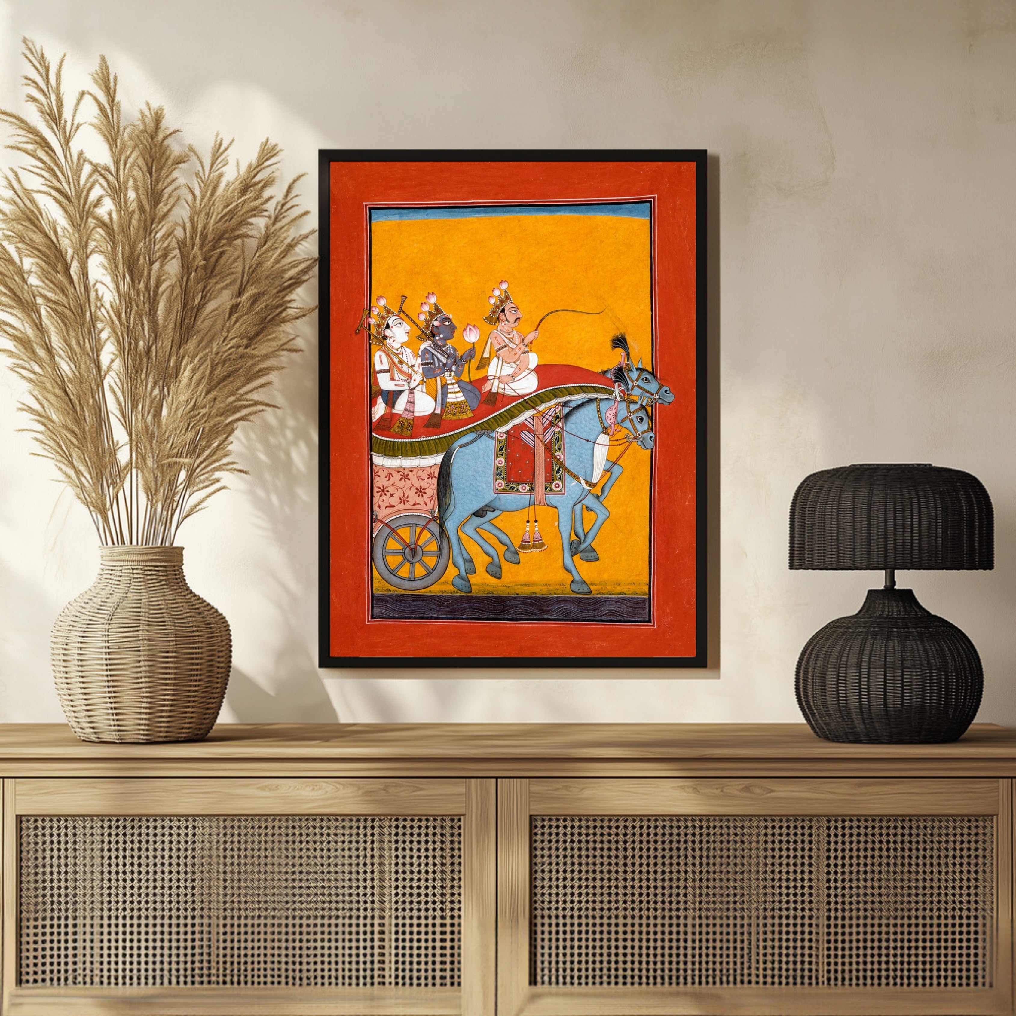 Krishna and Balarama Being Driven by Akrura to Mathura 3 : 4 Vertical New Premium Wall Art Canvas by MeriDeewar
