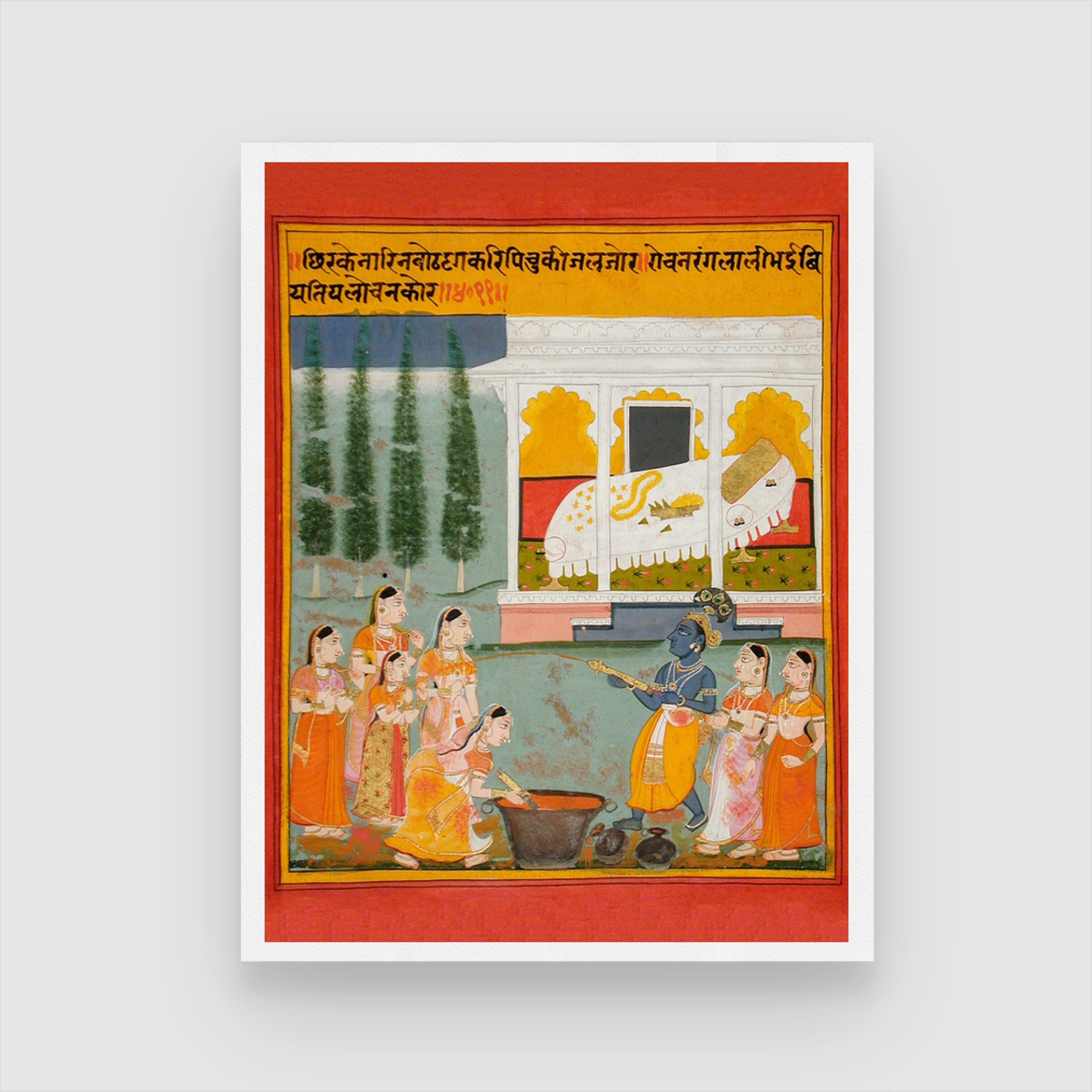 Krishna and Gopis Celebrating the Holi Festival 3 : 4 Vertical New Premium Wall Art Canvas by MeriDeewar