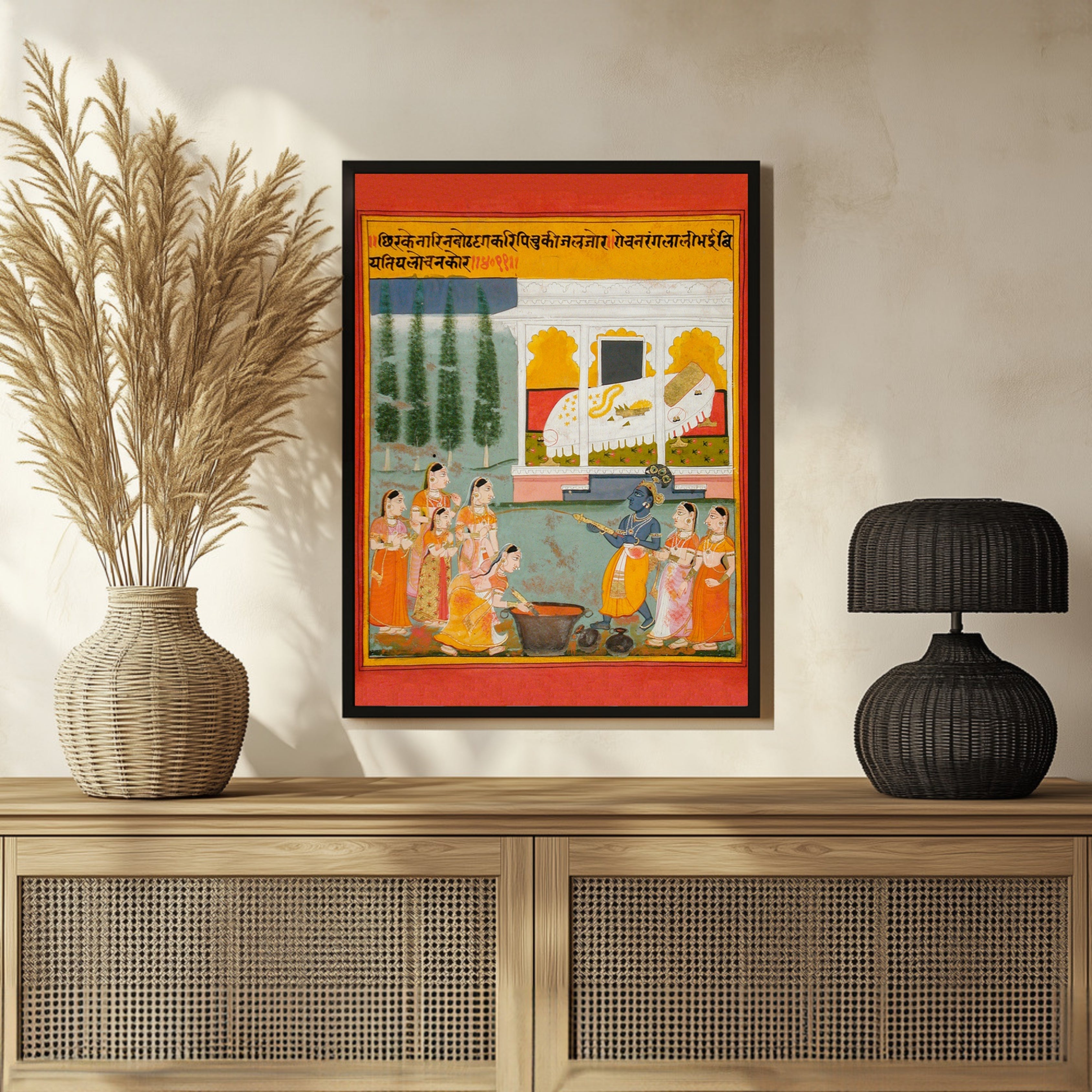 Krishna and Gopis Celebrating the Holi Festival 3 : 4 Vertical New Premium Wall Art Canvas by MeriDeewar