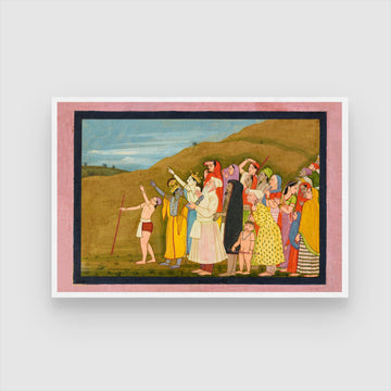 Krishna And His Family Admire A Solar Eclipse Perhaps A Page From The Kangra Modi Bhagavata Purana Painting 2 : 3 Horizontal Premium Wall Art Canvas by MeriDeewar