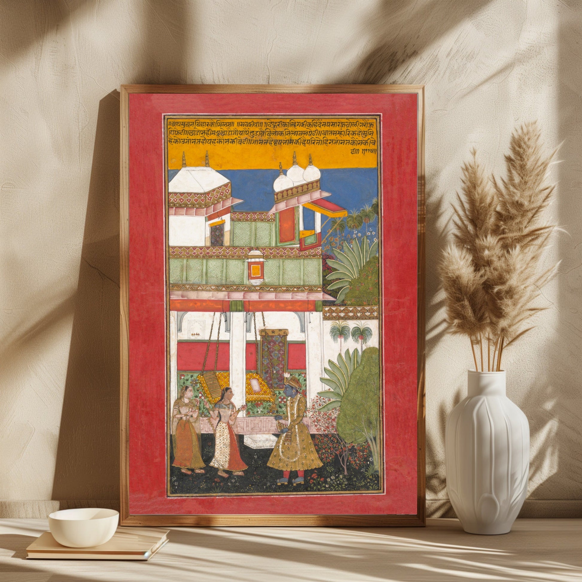 Krishna and Radha, Page from a Dispersed Rasikapriya 2 : 3 Vertical Premium Wall Art Canvas by MeriDeewar