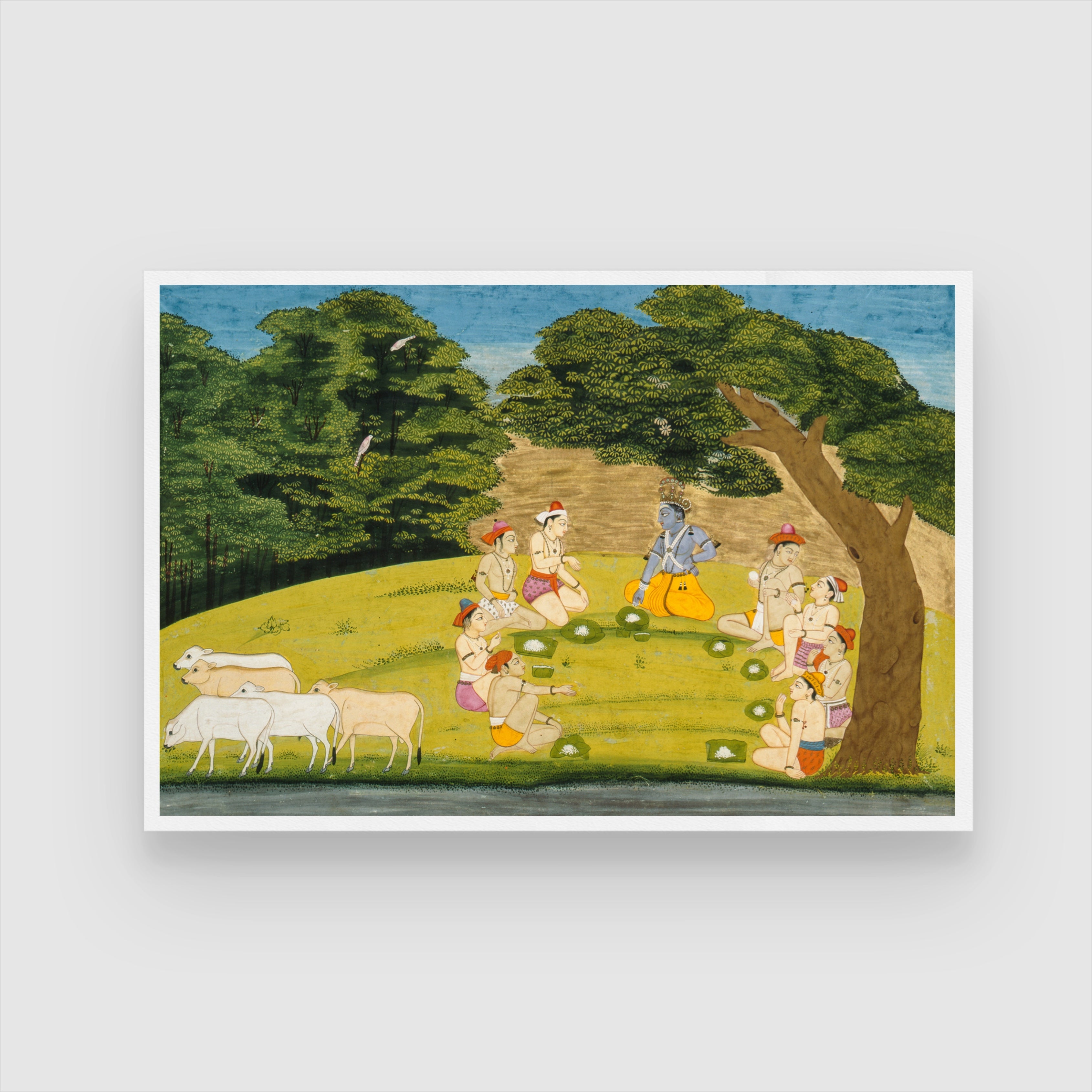 Krishna and the Cowherds on a Picnic 2 : 3 Horizontal Premium Wall Art Canvas by MeriDeewar