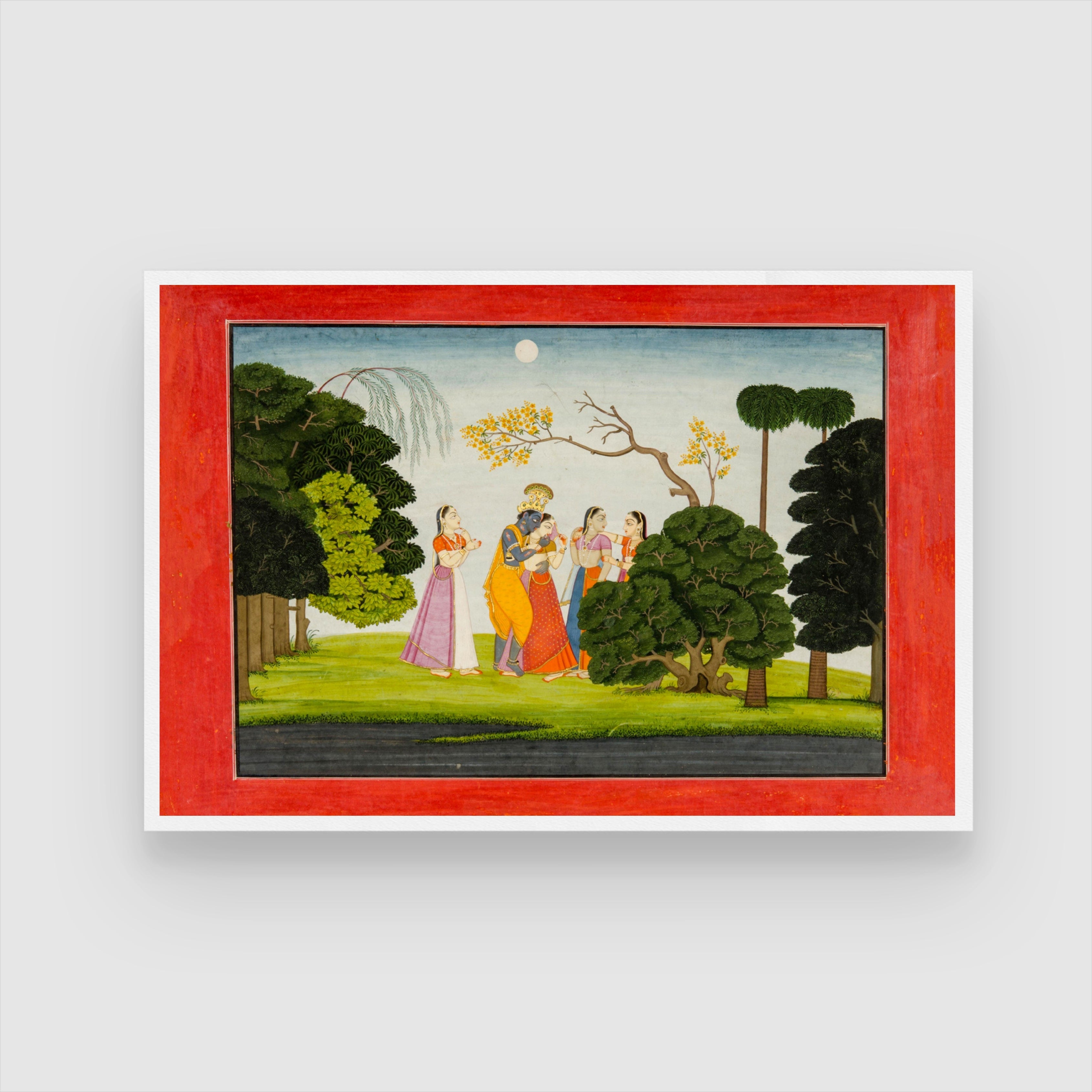 Krishna and the Gopis on the Bank of the Yamuna River Painting 2 : 3 Horizontal Premium Wall Art Canvas by MeriDeewar