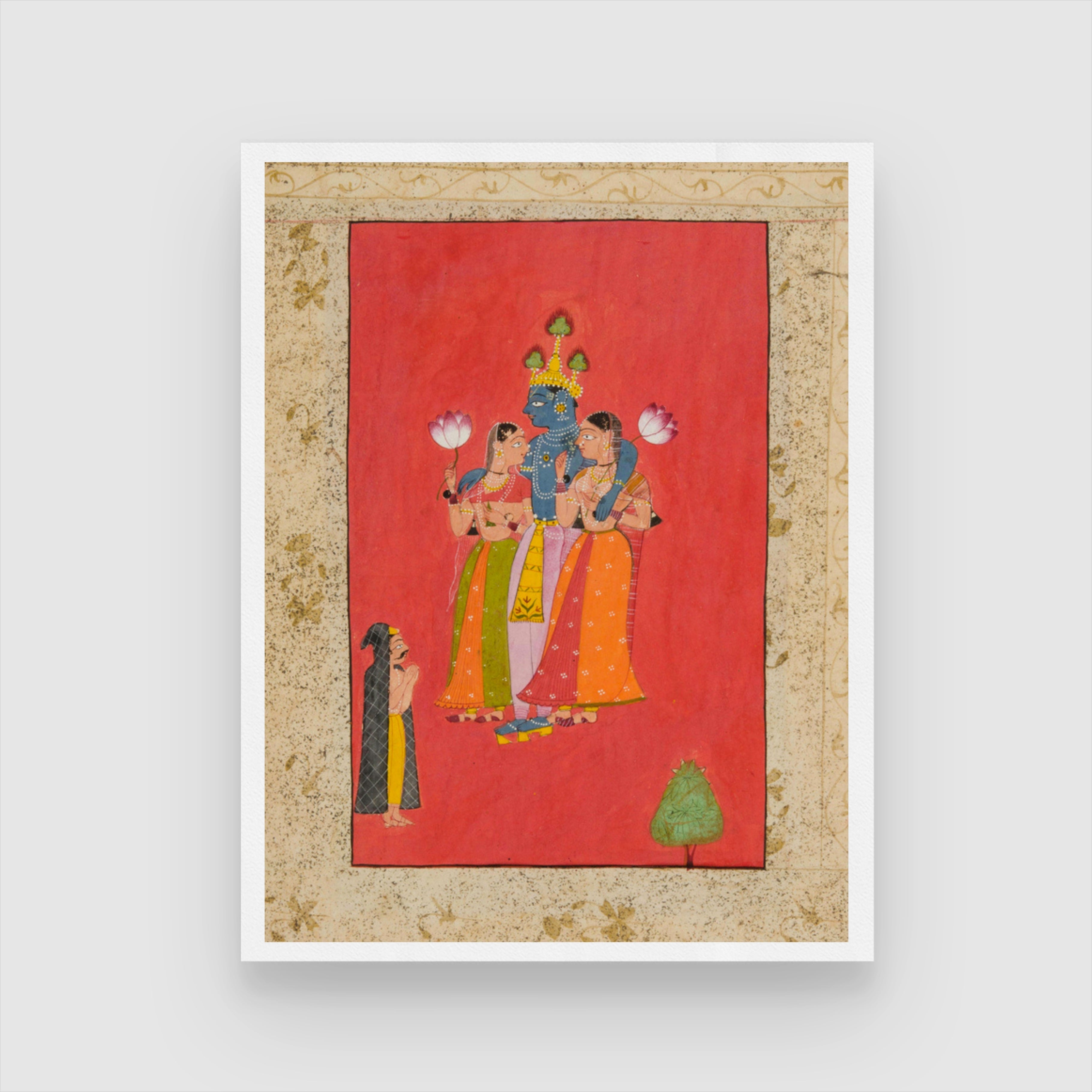 Krishna and Two Cowherdesses 3 : 4 Vertical New Premium Wall Art Canvas by MeriDeewar