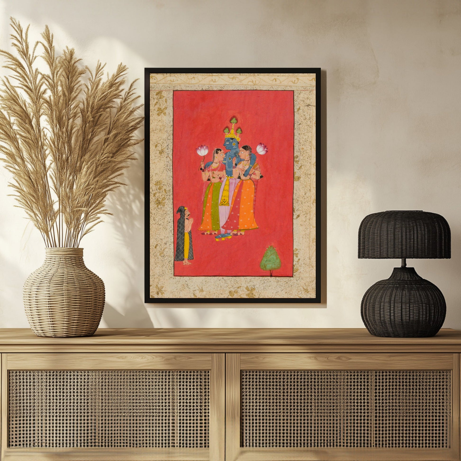 Krishna and Two Cowherdesses 3 : 4 Vertical New Premium Wall Art Canvas by MeriDeewar