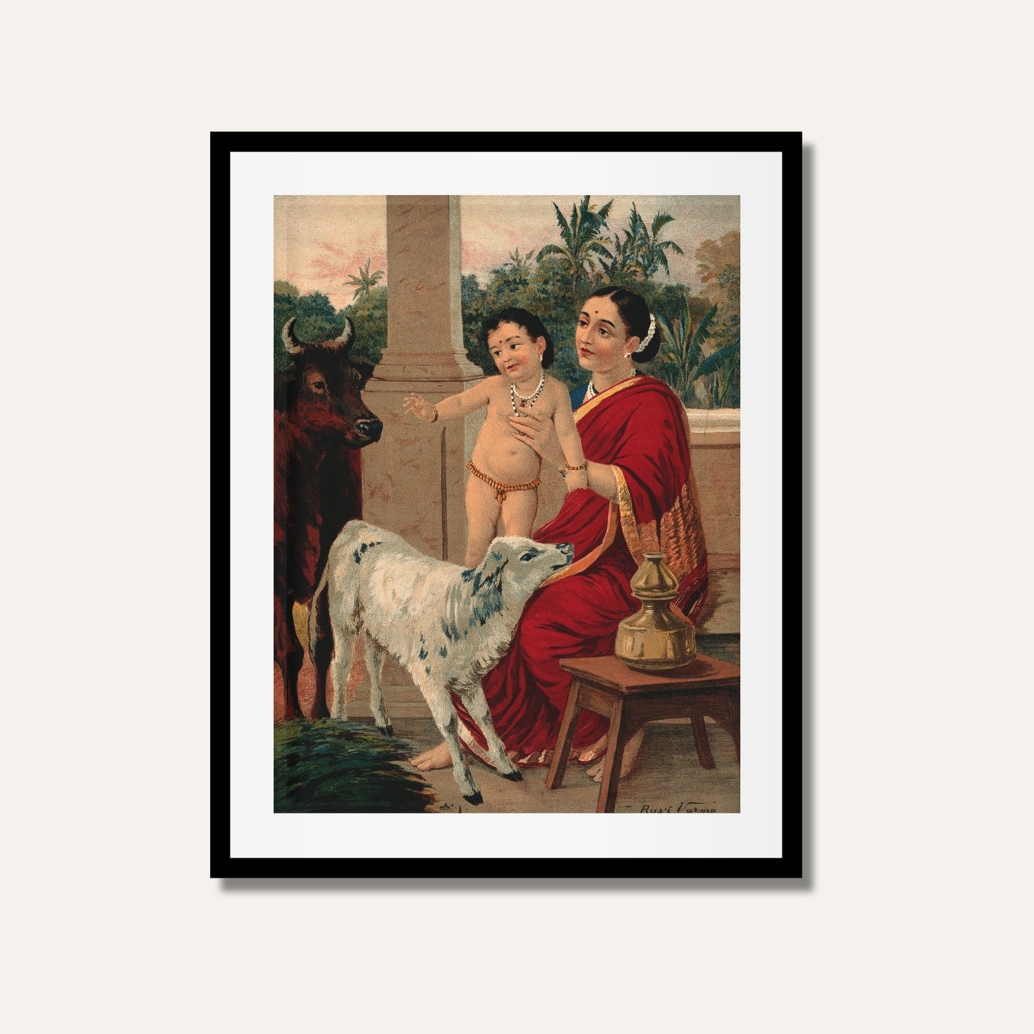 Krishna Krida With Yashoda Maiyya Painting | Raja Ravi Varma Artwork | MeriDeewar 4 X 5.5 Vertical Premium Wall Art Canvas by MeriDeewar