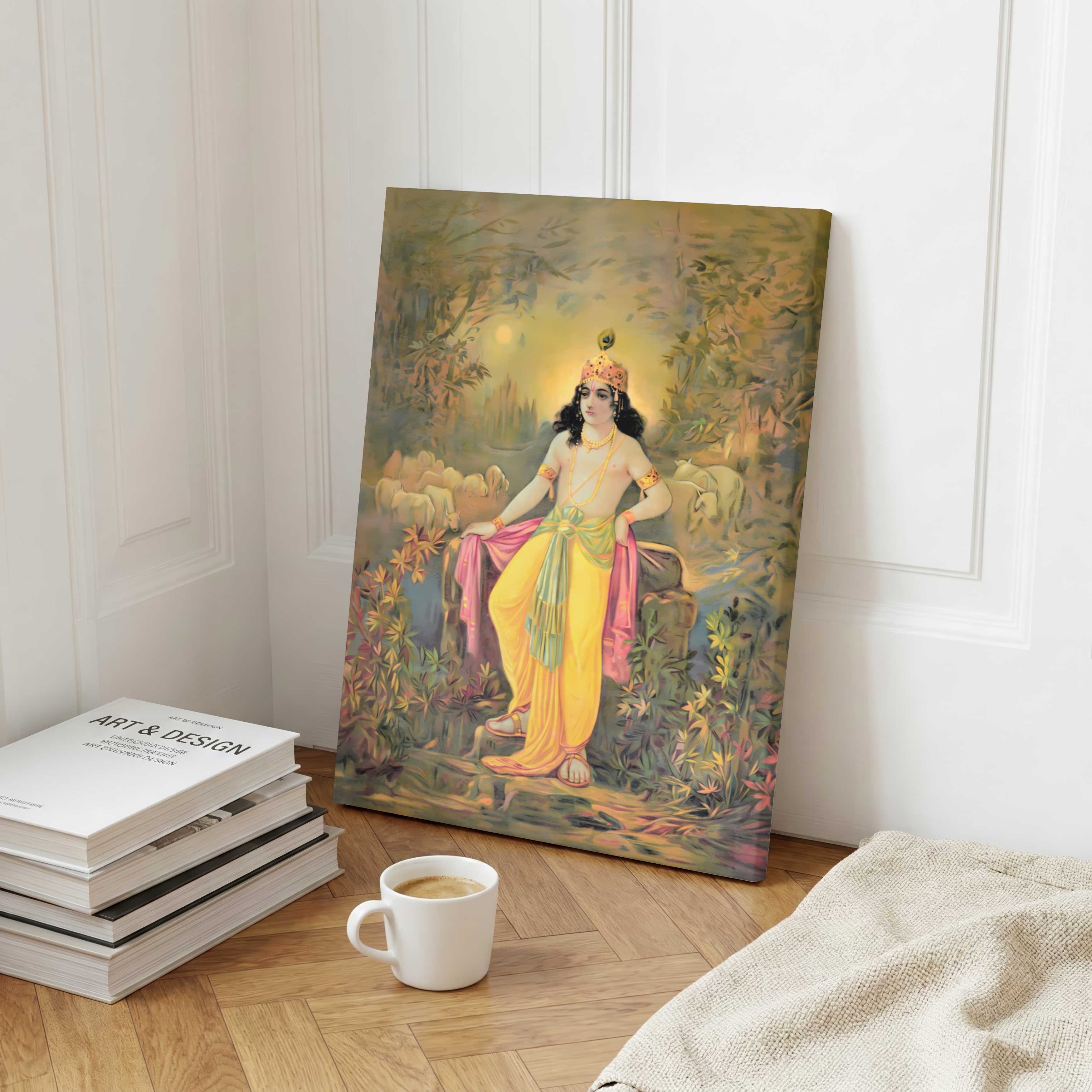 Krishna Painting for Living Room | Shree Shyamsundar by Raja Ravi Varma | Spiritual Wall Art 3 : 4 Vertical Premium Wall Art Canvas by MeriDeewar