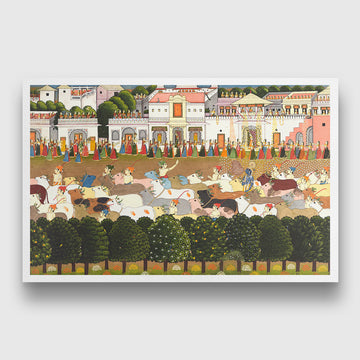 Krishna Procession - Classical Indian Art 2 : 3 Horizontal Premium Wall Art Canvas by MeriDeewar