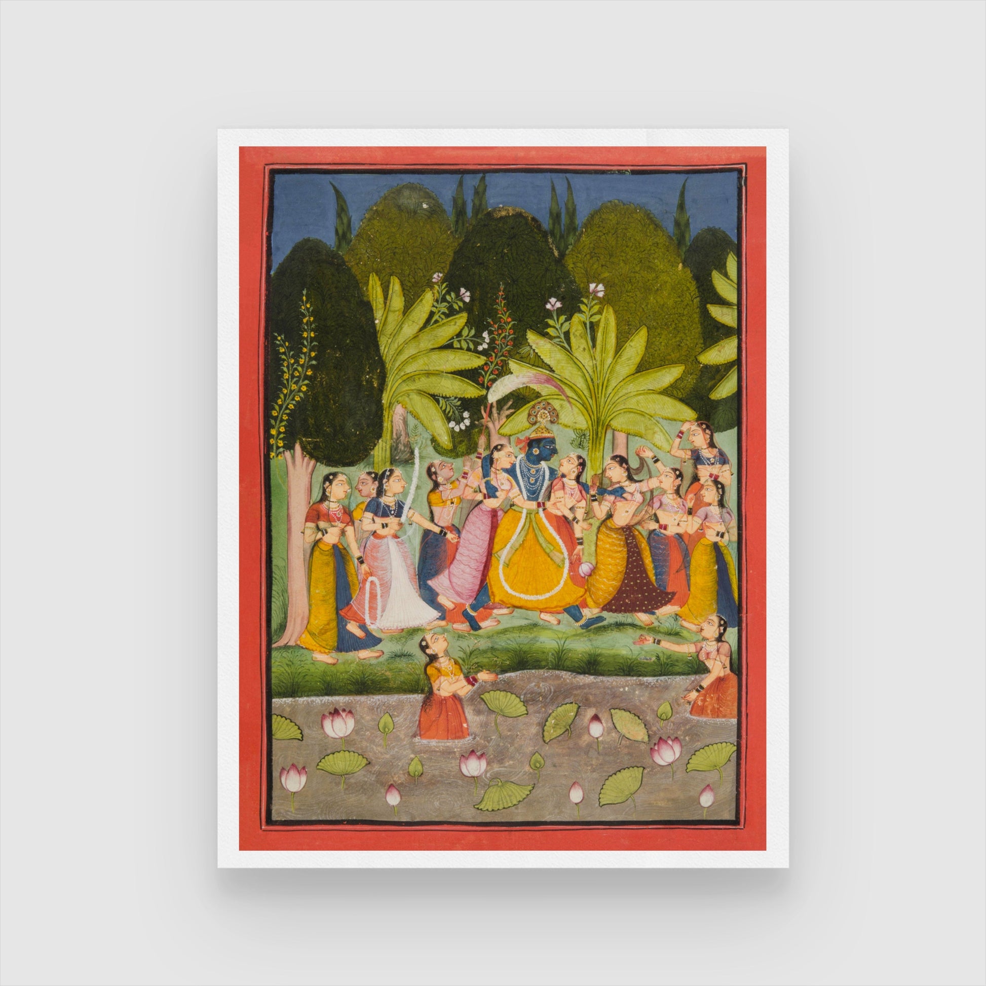 Krishna Sports with the Gopis 3 : 4 Vertical New Premium Wall Art Canvas by MeriDeewar