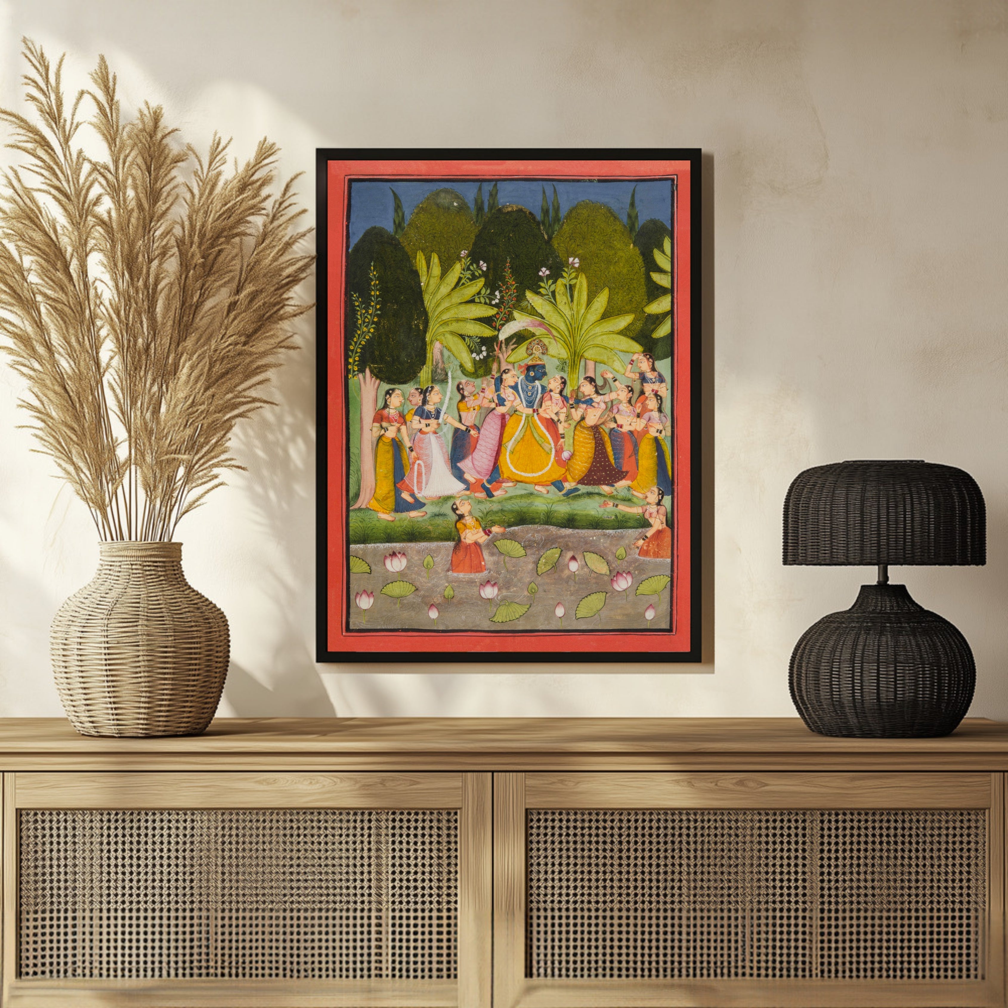 Krishna Sports with the Gopis 3 : 4 Vertical New Premium Wall Art Canvas by MeriDeewar
