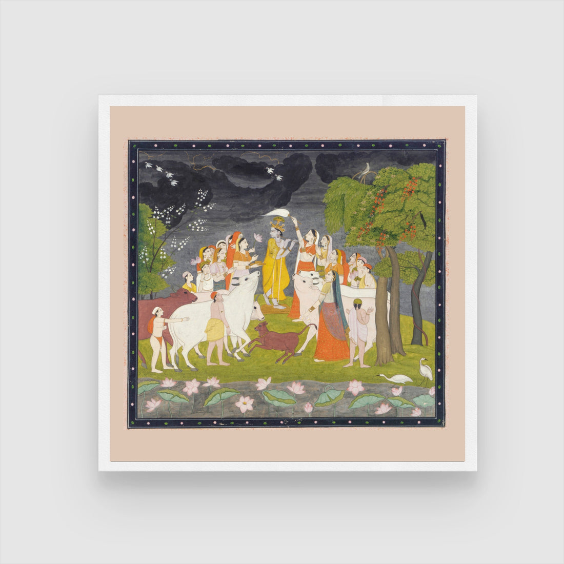 Krishna with Gopis: Exquisite Wall Art for Home Deco 1 : 1 Square Premium Wall Art Canvas by MeriDeewar