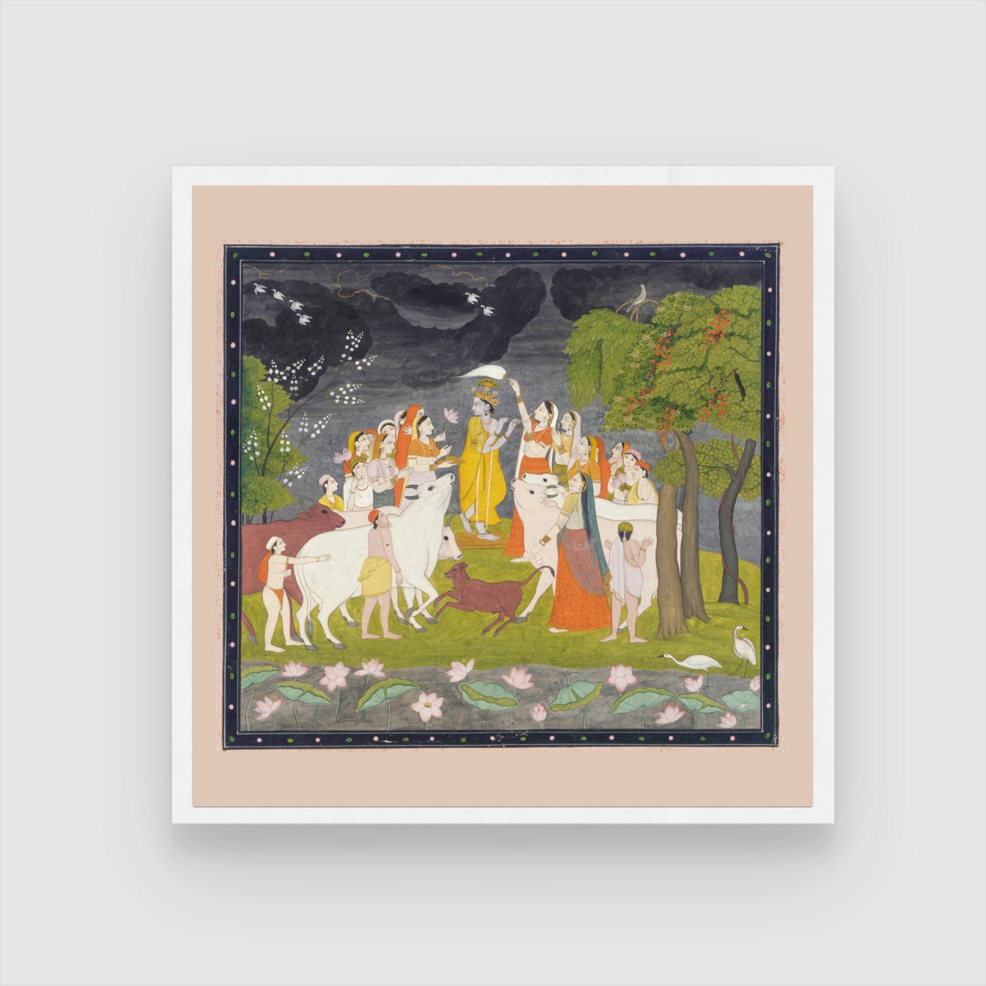 Krishna with Gopis: Exquisite Wall Art for Home Deco 1 : 1 Square Premium Wall Art Canvas by MeriDeewar