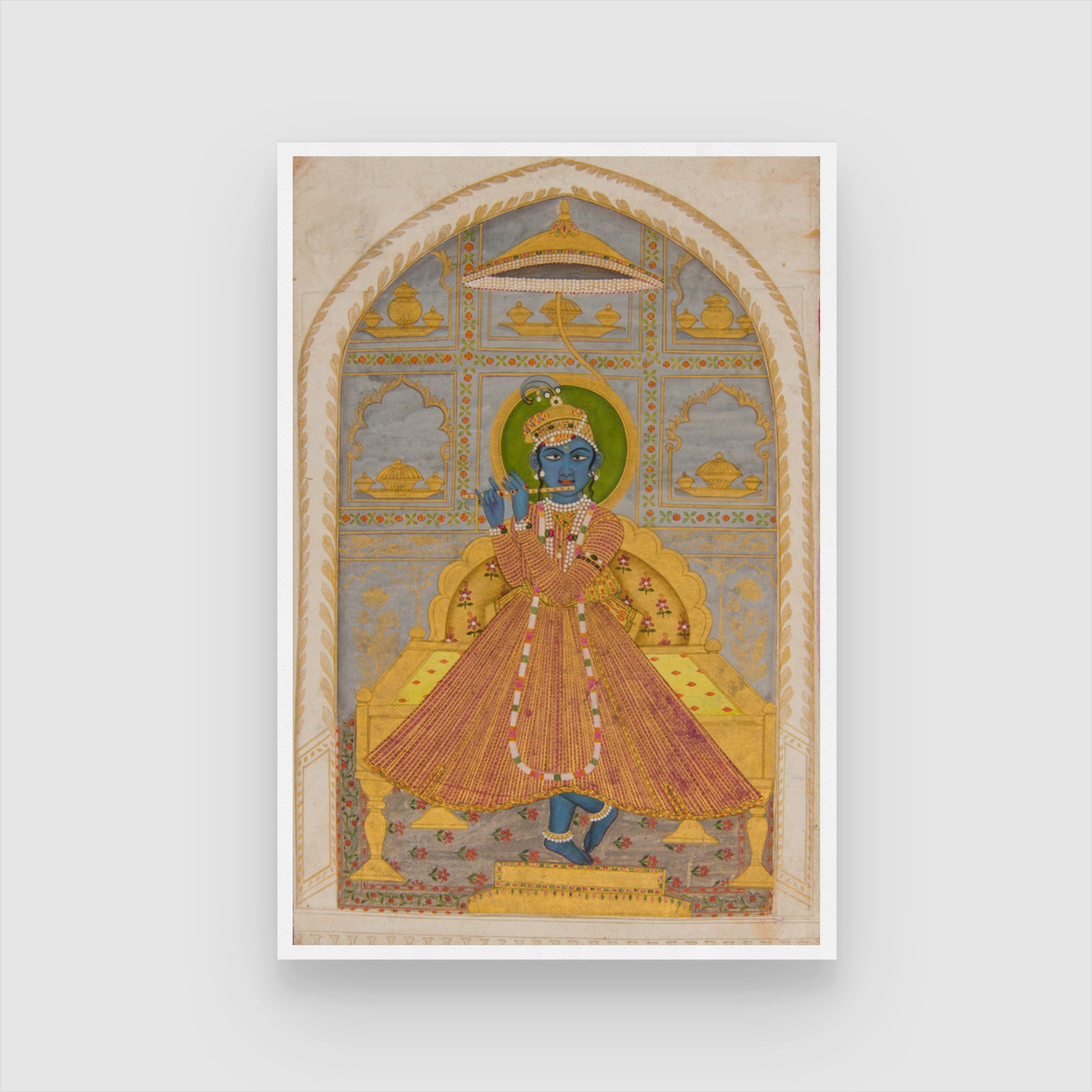 Krishna with mughal clothes, Rajasthani painting 2 : 3 Vertical Premium Wall Art Canvas by MeriDeewar